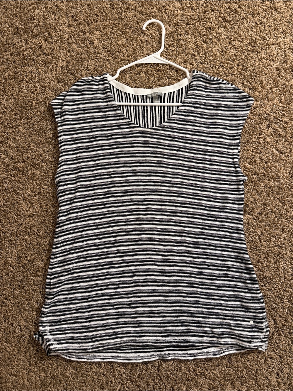 Talbots Black and White Striped Crewneck Sleeveless Top